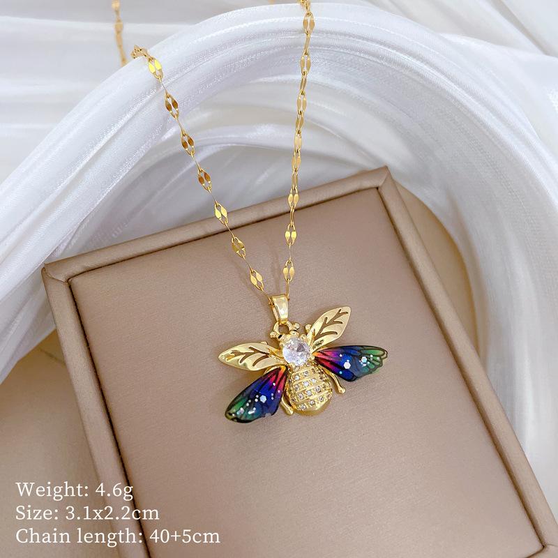 

Colorful Bee Zircon Light Luxury Temperament Gorgeous Full Diamond Necklace Female Versatile Collarbone Chain Titanium Steel Chain