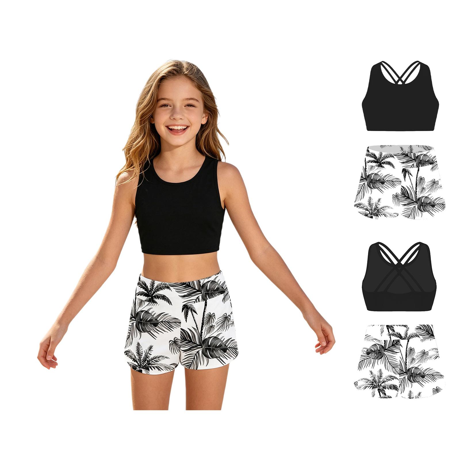 Yeahdor Meisjes badpak 2PCS set Racerback top met korte dans sport outfits gymnastiek zwemkleding 7-8Years