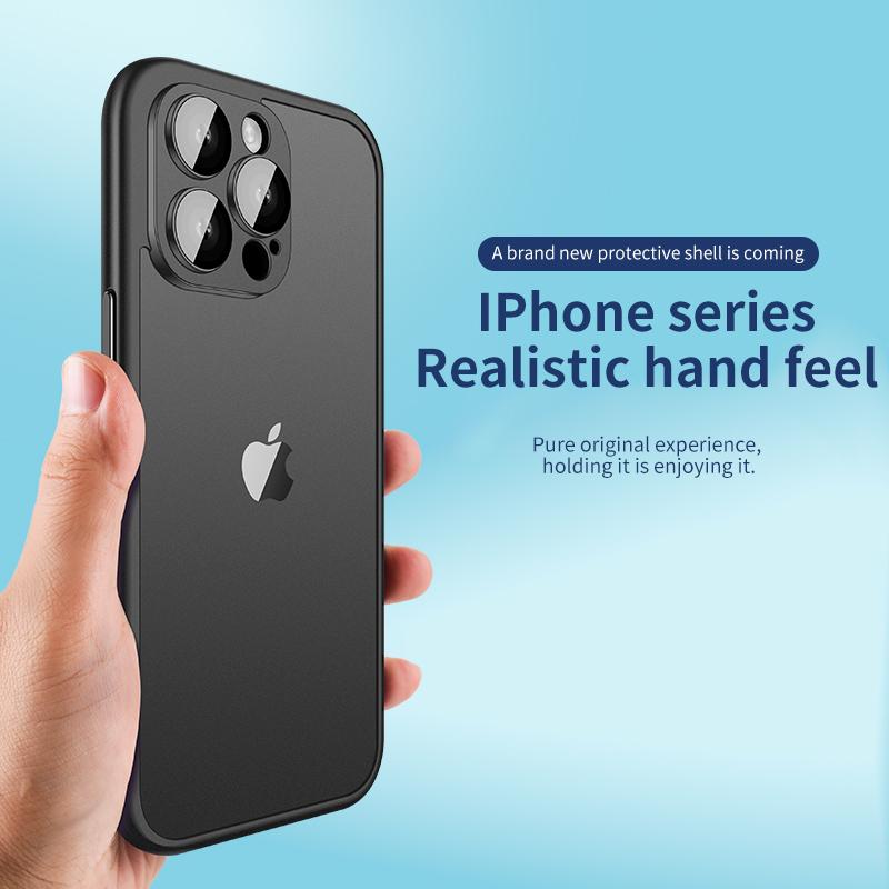 

VOERO For iPhone 14 Pro Case Hard PC Slim Phone Bumper Case with PC Lens Film Blue