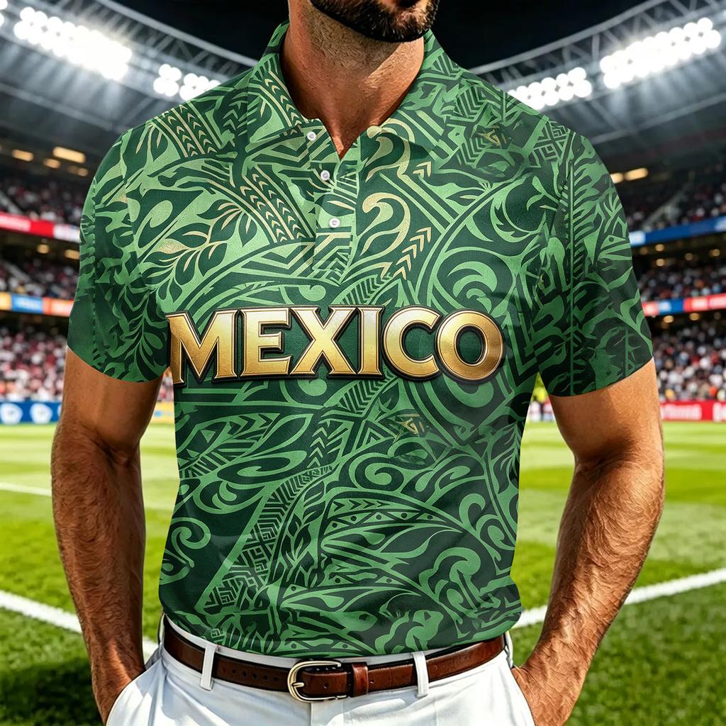 Men's Casual Short Sleeve Shirt with Mexico Print Quick Dry Lightweight Mesh Breathable for Summer Sports
