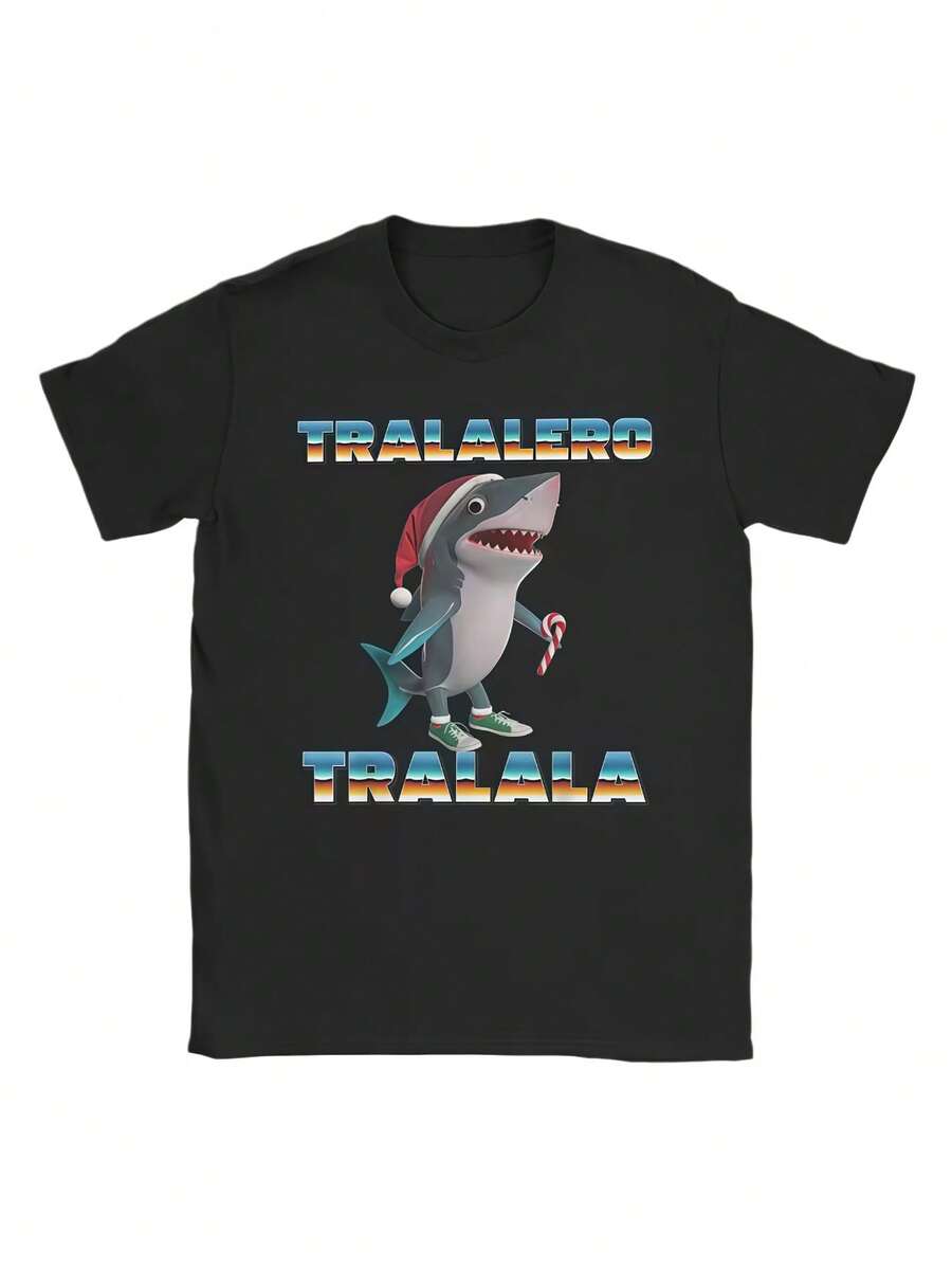 

Leisure Tralalero Tralala Italian Brainrot Memes Christmas Pajamas T-Shirts Men Cotton T Shirts Short Sleeve Tees Gift Tops S разноцветный