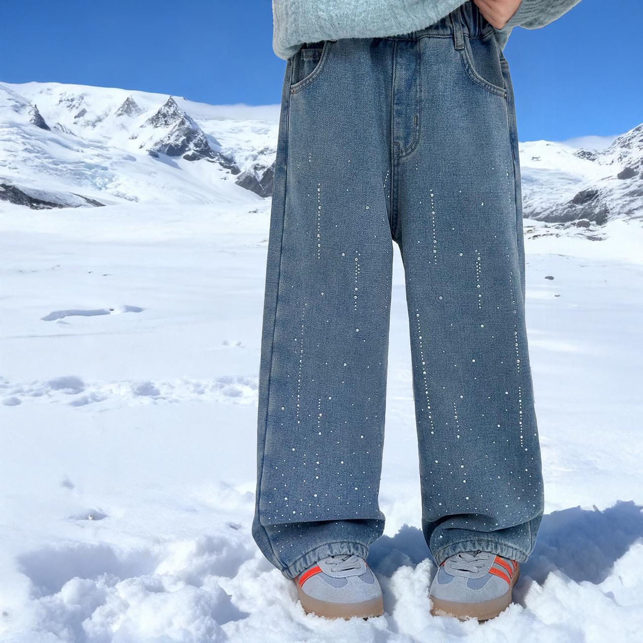 Yuchen Girls  Velvet-Enhanced Wide-Leg Denim Pants - Winter 2025 Collection Size 120