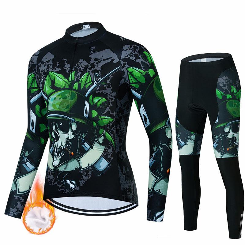 2026 Winter Velvet Warm Skull Pattern Winter Cycling Clothing Thermal Fleece Bicycle Jersey Set MTB Clothes Road Bike Uniforme Ropa Maílllot Ciclismo