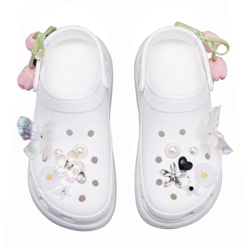 Crocs Crush Clog You Yunu Waist EVA Casual Versatile Trend Solid Colour Classic Embroidery Hole Shoes 5.2cm Unisex White