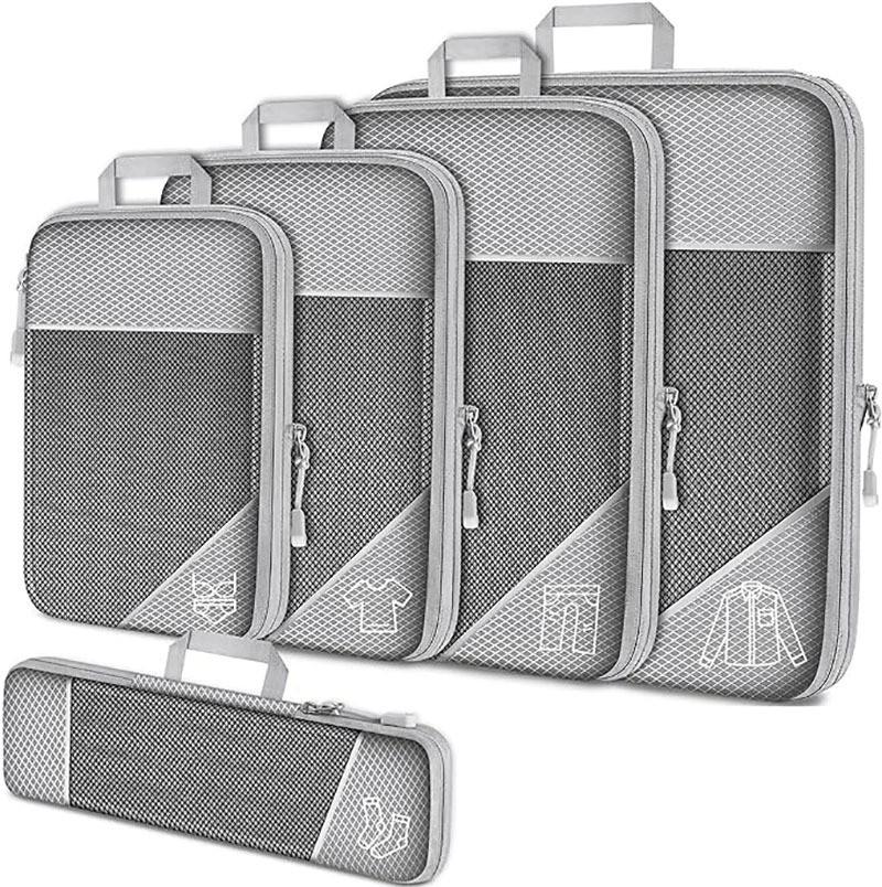 Expandable Travel Compression Luggage Set: Five-Piece Collapsible Bag for Clothes Shoes серый