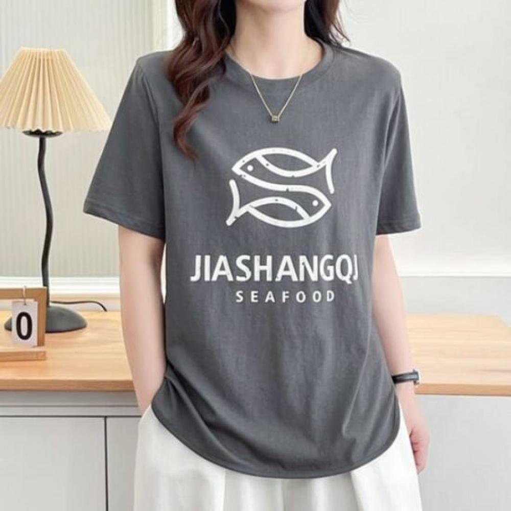Navava Daily ShorT Sleeve T shirT Fish leTTering nT2606