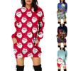 Women's Fashion Christmas Printed Pockets Long Sleeve Hoodies Pullover Dress