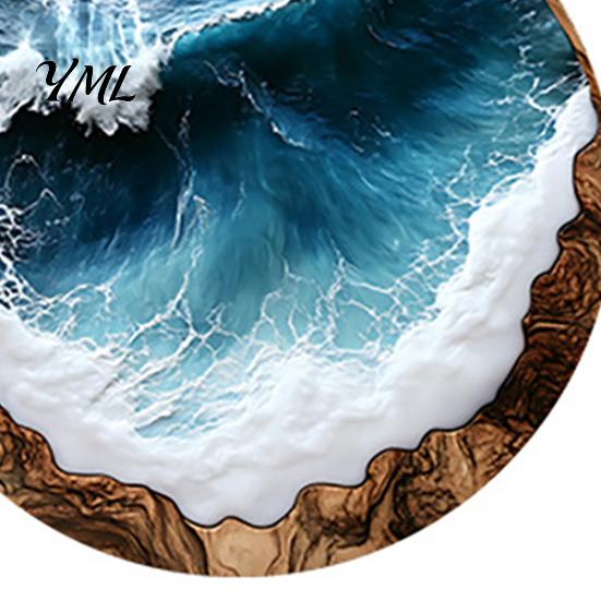 Classroom Desk Decorative Pads 4 Pcs Wooden Coasters, Ocean Wave Design Heat Resistant Round Unique Cup Mats Drink Coaster for Coffee Shop,