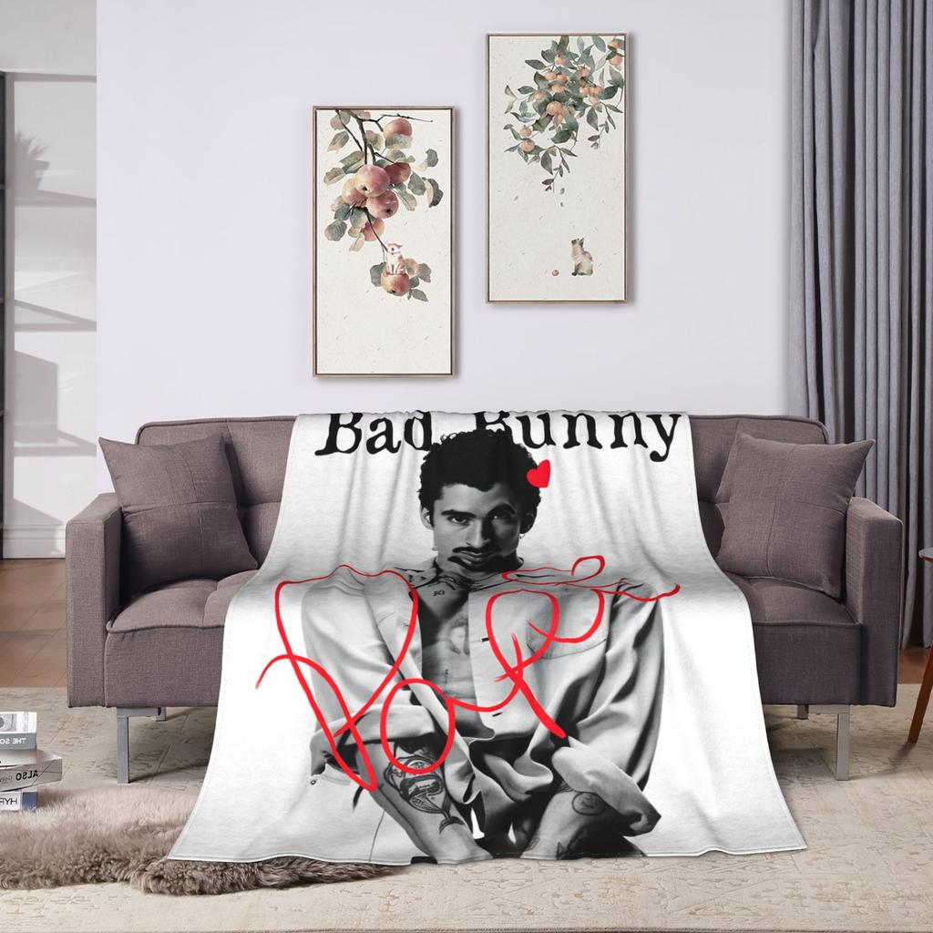 Zanger Bads Bunnys Deken Kwaliteit Warm Beddengoed Plaids Winter Picknick Buiten Grappig Sprei