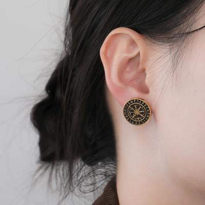 LIKGREAT Viking Compass Earrings Vegvisir Norse Rune Stud Earring for Men Women Stainless Steel Jewelry Pagan Myth Talisman Gift