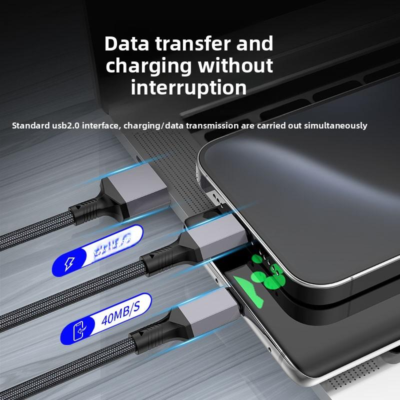 Professional Factory 100W Fast Charger Cable 0.5/1.2/2/3 Meters 2-in-1 Type-C/USB Data Transfer for iPhone Smartphone Laptop