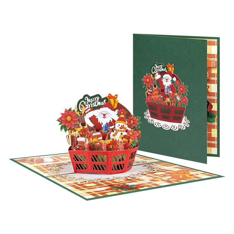 3D Pop-up Poinsettia Flower Basket Christmas Greeting Card, Handmade and Folded for a Creative Festival Gift.