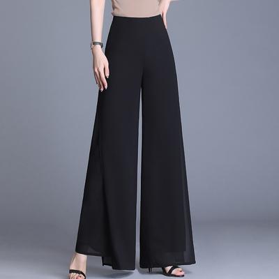 Pantaloni a vita alta in chiffon estivo Pantaloni larghi a gamba larga tinta unita moda donna Pantaloni lunghi con spacco laterale casual