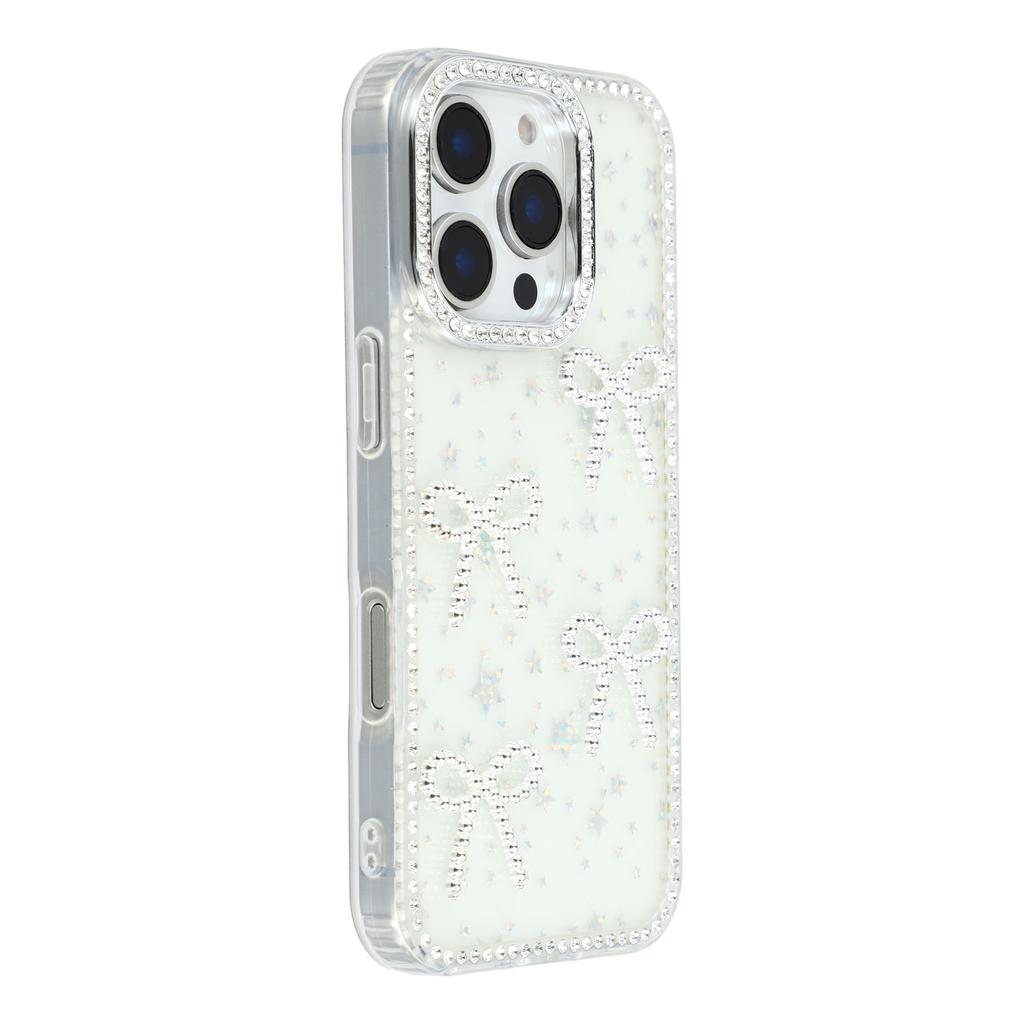 For iPhone 16 Pro Case Rhinestone Edge Butterfly Bow Decor TPU+PC IMD Phone Cover