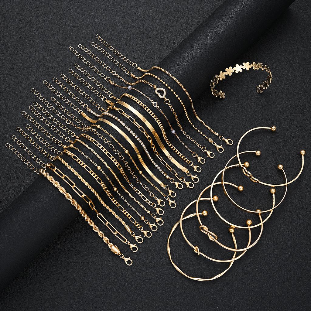 25 Stück/Set Personalisierter Multi-Element-Armreif mit dicker Linie, goldfarben, Herz, Perle, Zirkon, für Damen, täglicher Schmuck 2026