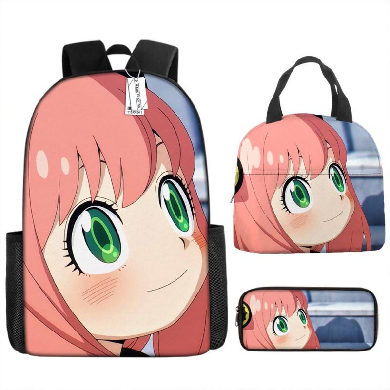 Kids Cartoon Character Print Backpack Set School 17 Inch Oxford Fabric Bag With Lunch Pouch Pencil Case