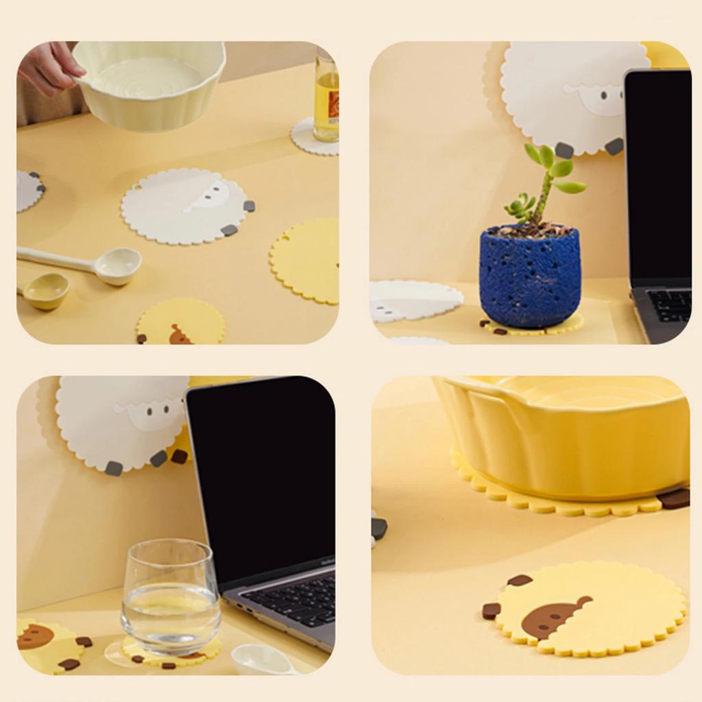 Cute Cartoon Sheep Cup Coaster Silicone Cup Mat Pad Mug Holder Mat Coffee Drinks Table Placemats Heat-resistant Cup Coasters