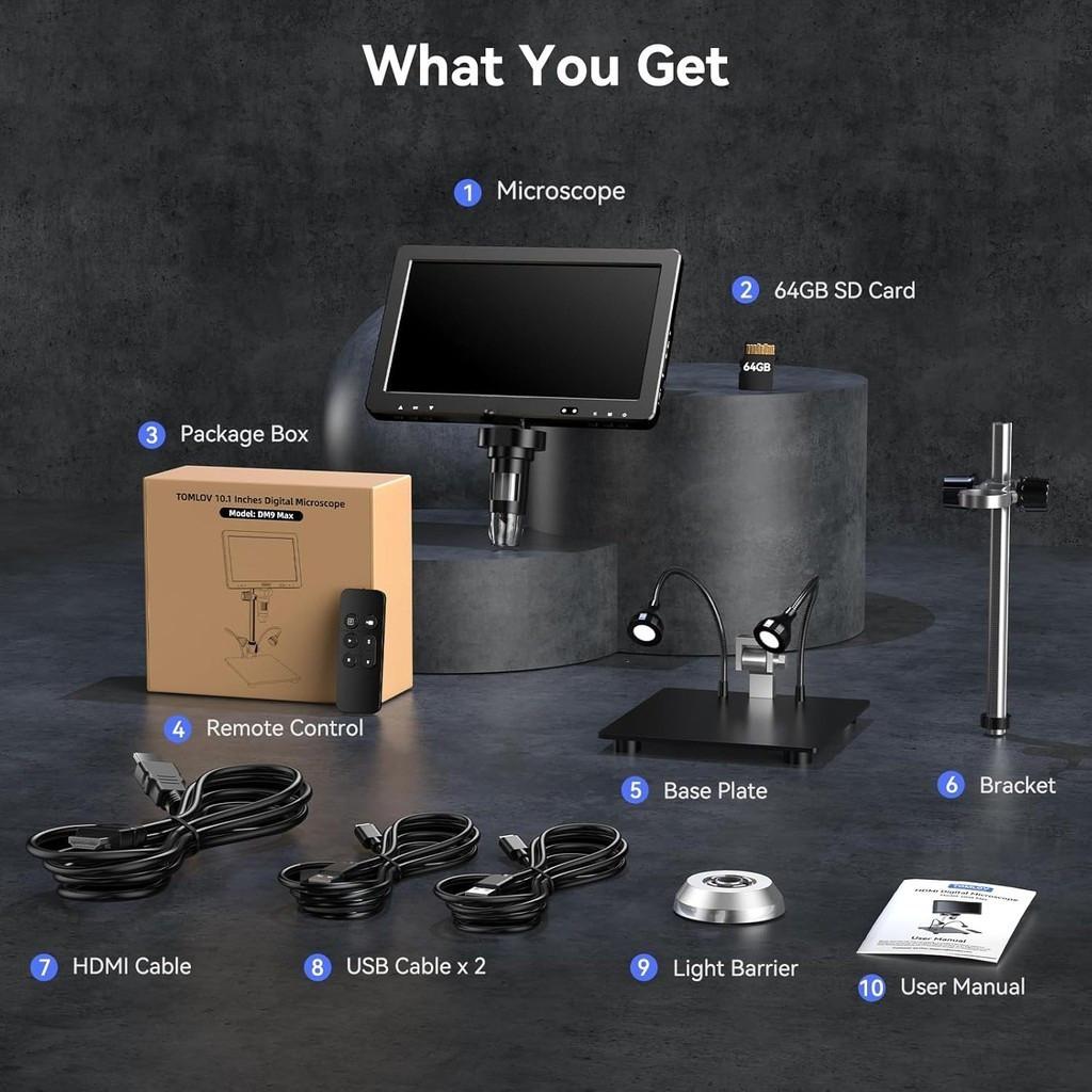 1500X 20MP Wireless DM9 Max 10.1" HD IPS Electronic Microscope LCD Coin Soldering Audio Digital Microscope