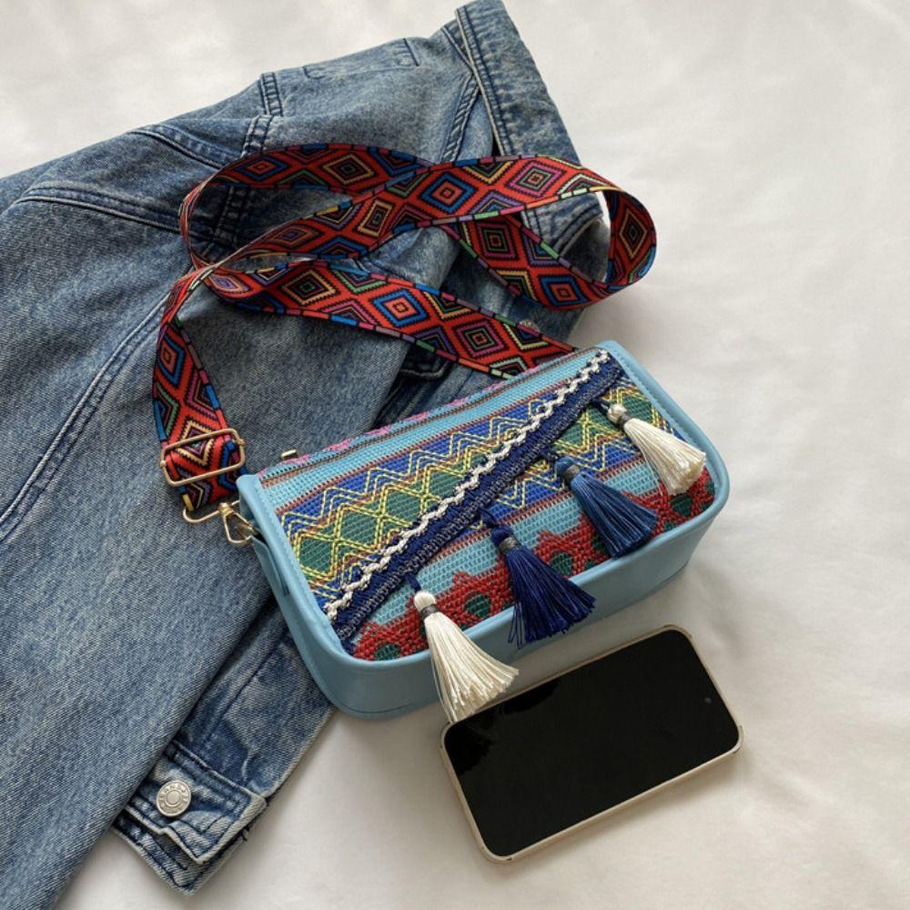 Embroidery Fringe Shoulder Bag Tassel Ethnic Style Crossbody Bag Bohemian Shoulder Bag  Travel