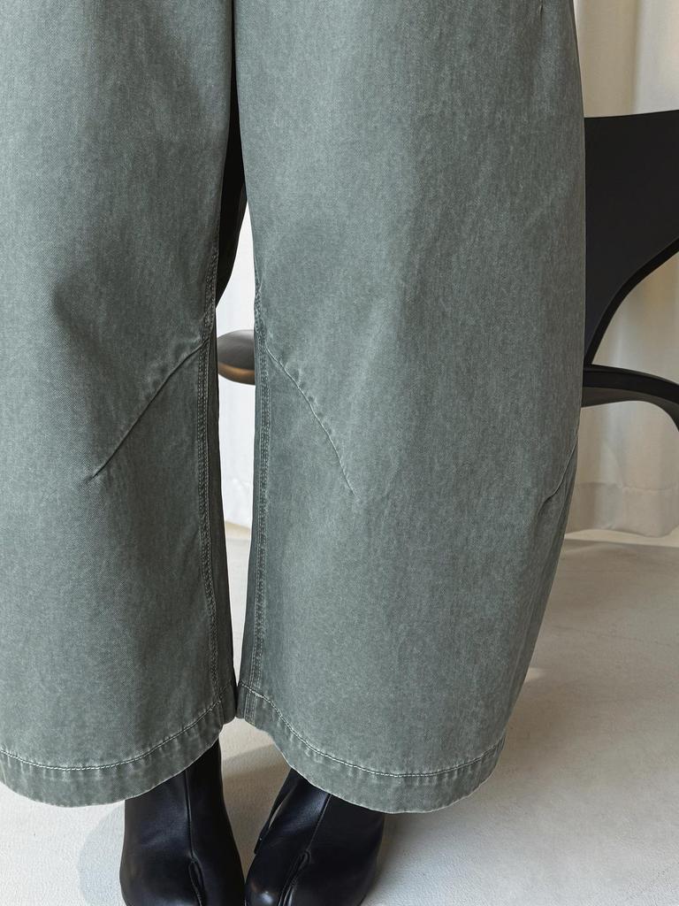Xu Man Damen Frühling Koreanischer Arbeitskleidungsstil Halbelastischer Bund Laternen-Cropped-Hose