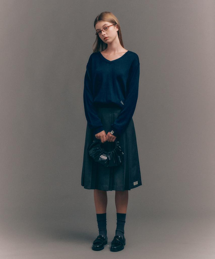 Seteo (W) V-Neck Fine Wool Knit Navy