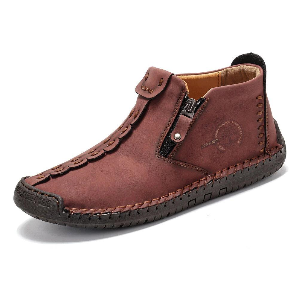 Men's Large Size Zipper Martin Boots - Spring & Autumn Casual Outdoor Handmade Stitched Work Boots