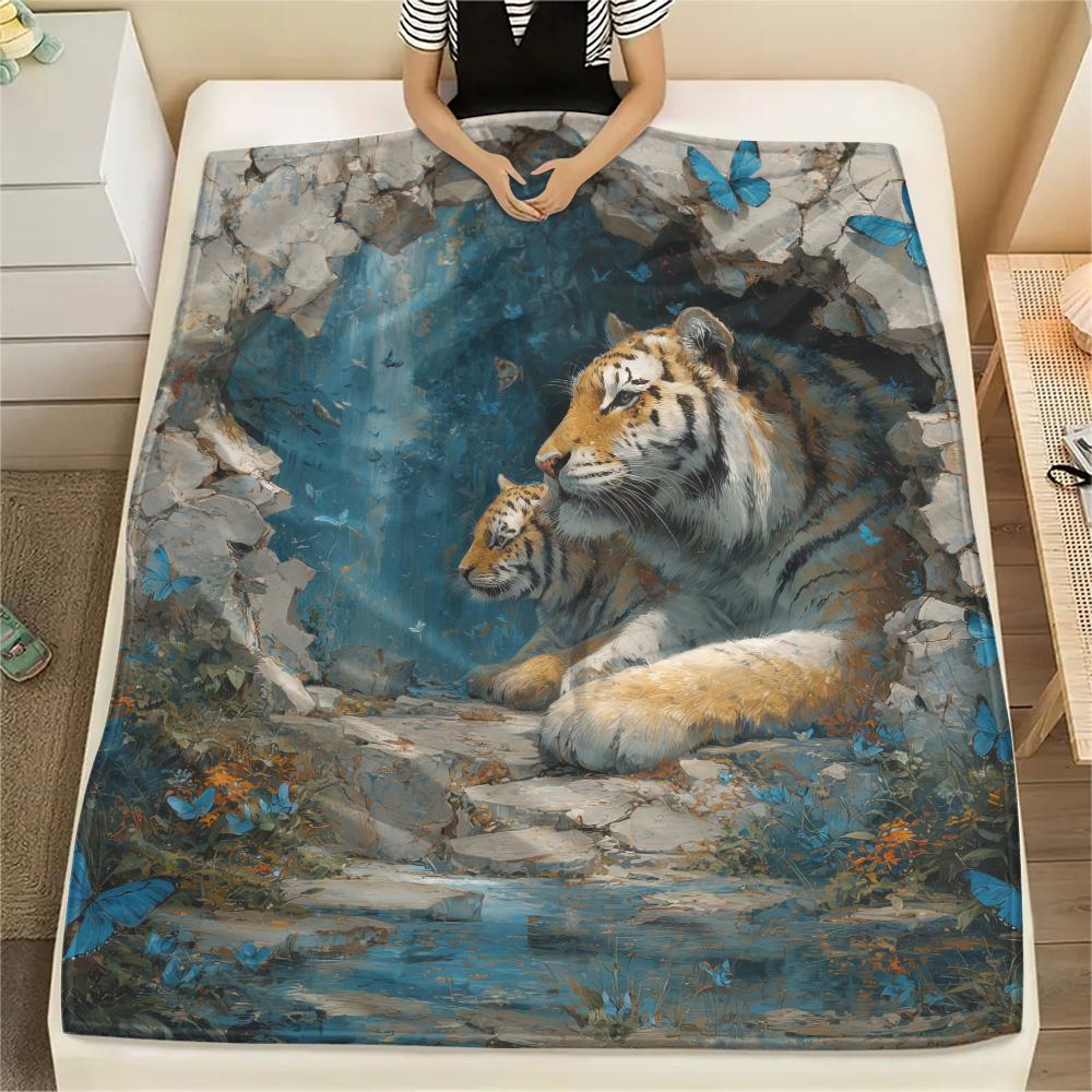 

Two Animals on the Wall Print Flannel Blanket, High quality Comfortable for All Seasons, Home Decor, Warmth and Comfort 80cm x 120cm