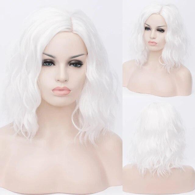 Frau zweifarbig kurze synthetische Perücken Farbverlauf weiß blau gewellt Ombre Haar Perücke für weiße Frauen Cosplay Bob Mittelteil Linie