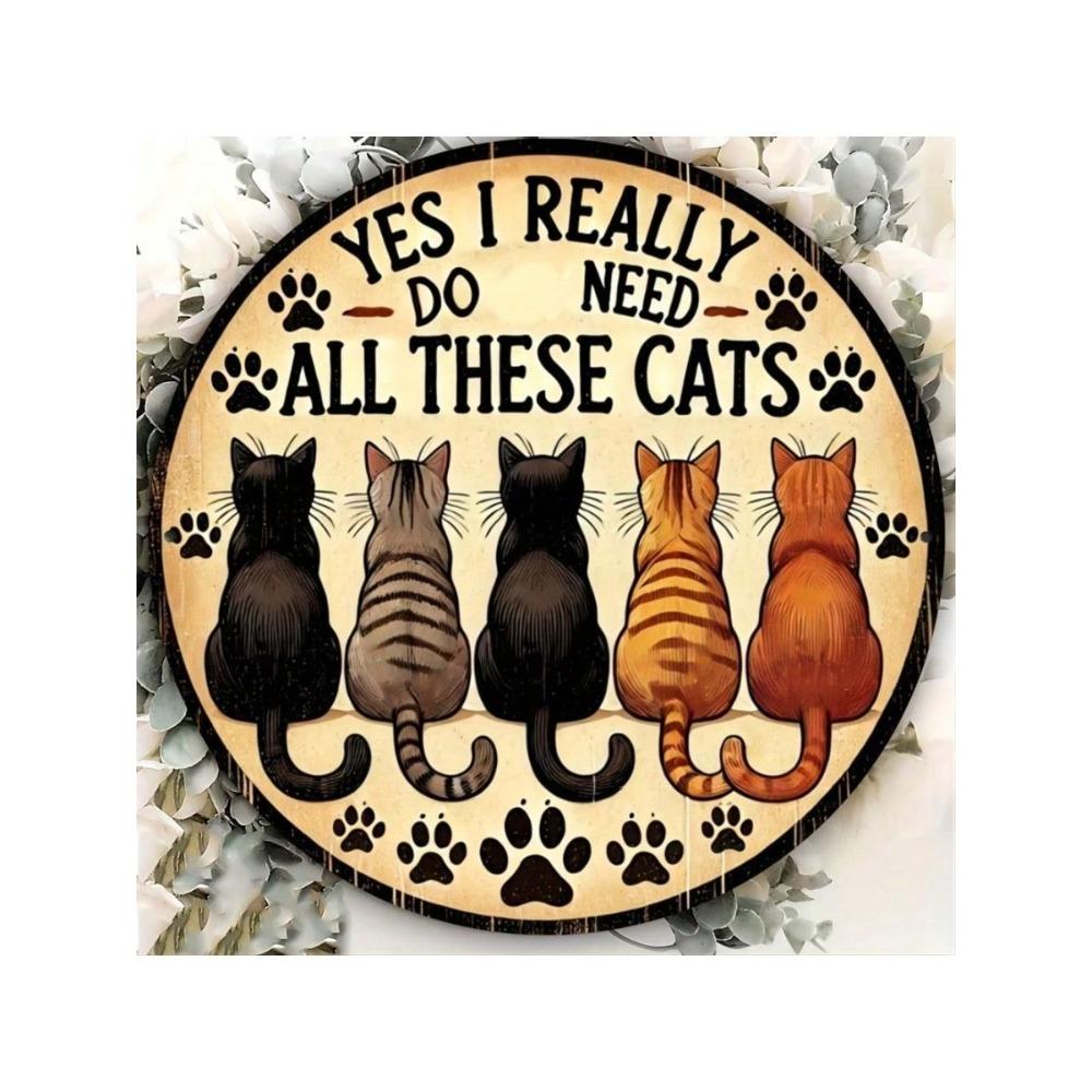 Round Metal Cat Poster Wall Art Home Decor Sign