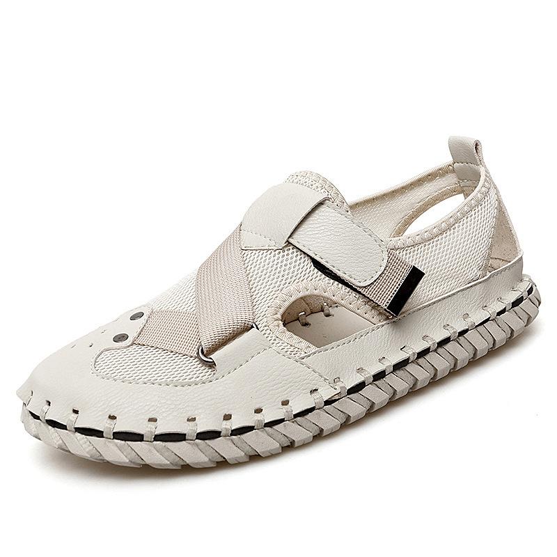 

Foreign trade large size men s sandals beach shoes breathable sandals retro hand-sewn bag head casual handmade leather sandals 46