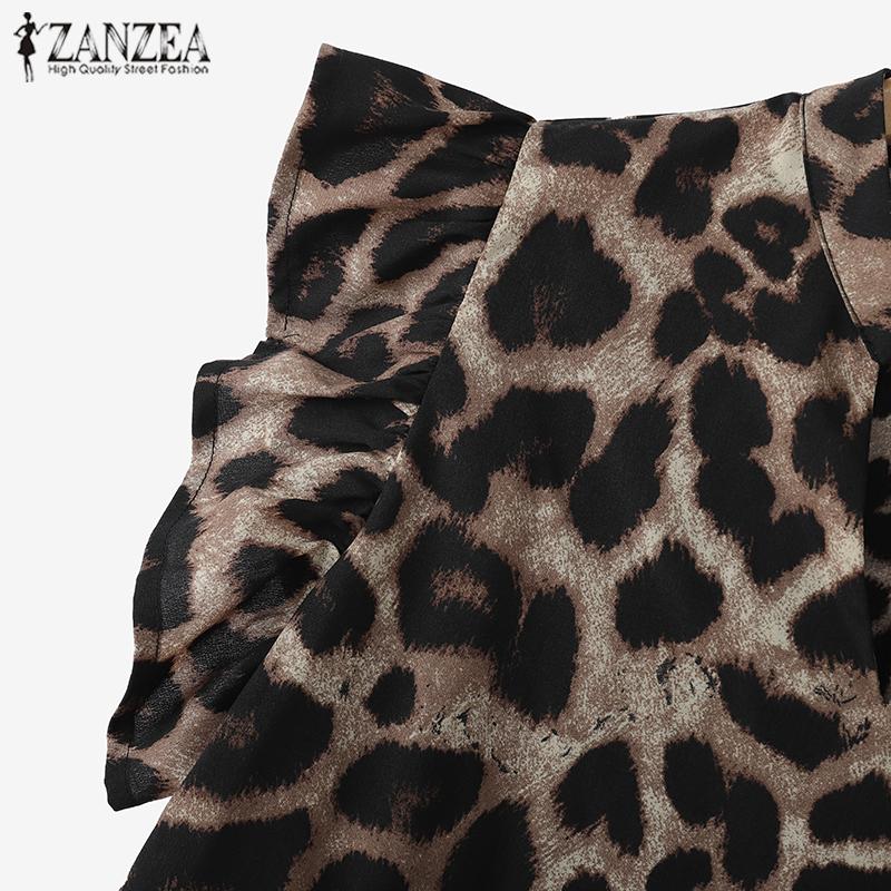 ZANZEA Womens Summer Casual Sleeveless Leopard Print Blouse