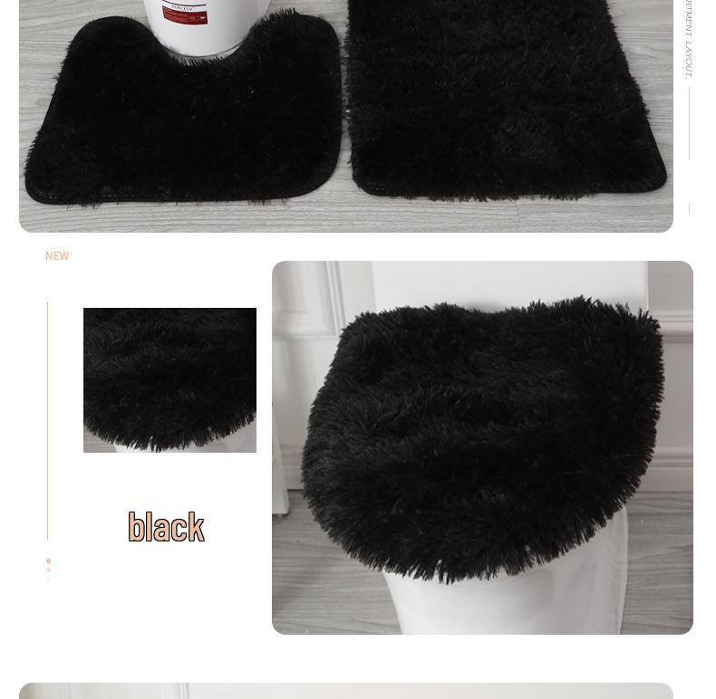 Zestaw mat łazienkowych antypoślizgowych w stylu skandynawskim - Mata podłogowa z PVC z wełny jedwabnej, Toaleta, Wanna, 3-częściowy.