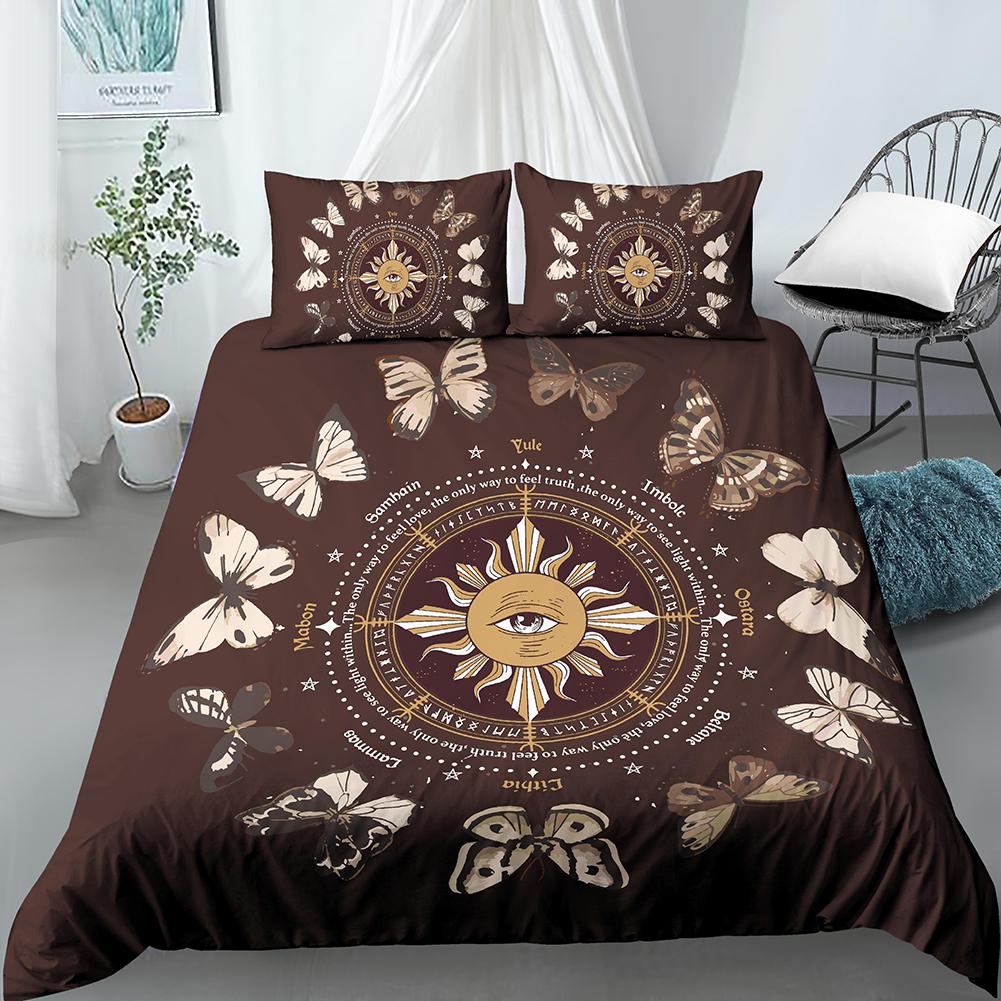 Motte Schmetterling Mond Bettbezug Set Wahrsagerei Stil Bettdeckenbezug mit Kissenbezug King Queen Größe für Teenager Erwachsene Bettwäsche Set