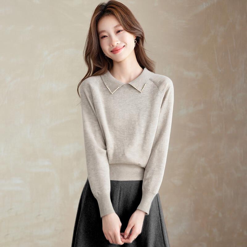 Srcr Women s Beaded Lapel Wool Blend Sweater M