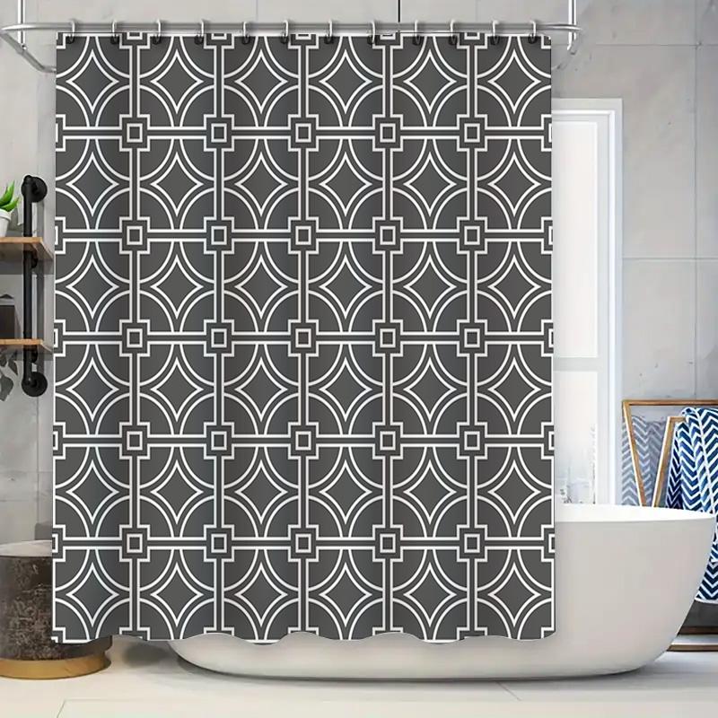 

Modern Geometric Shower Curtain Waterproof Bath Decor Collection Grey White W60H190(CM)-1 Pcs