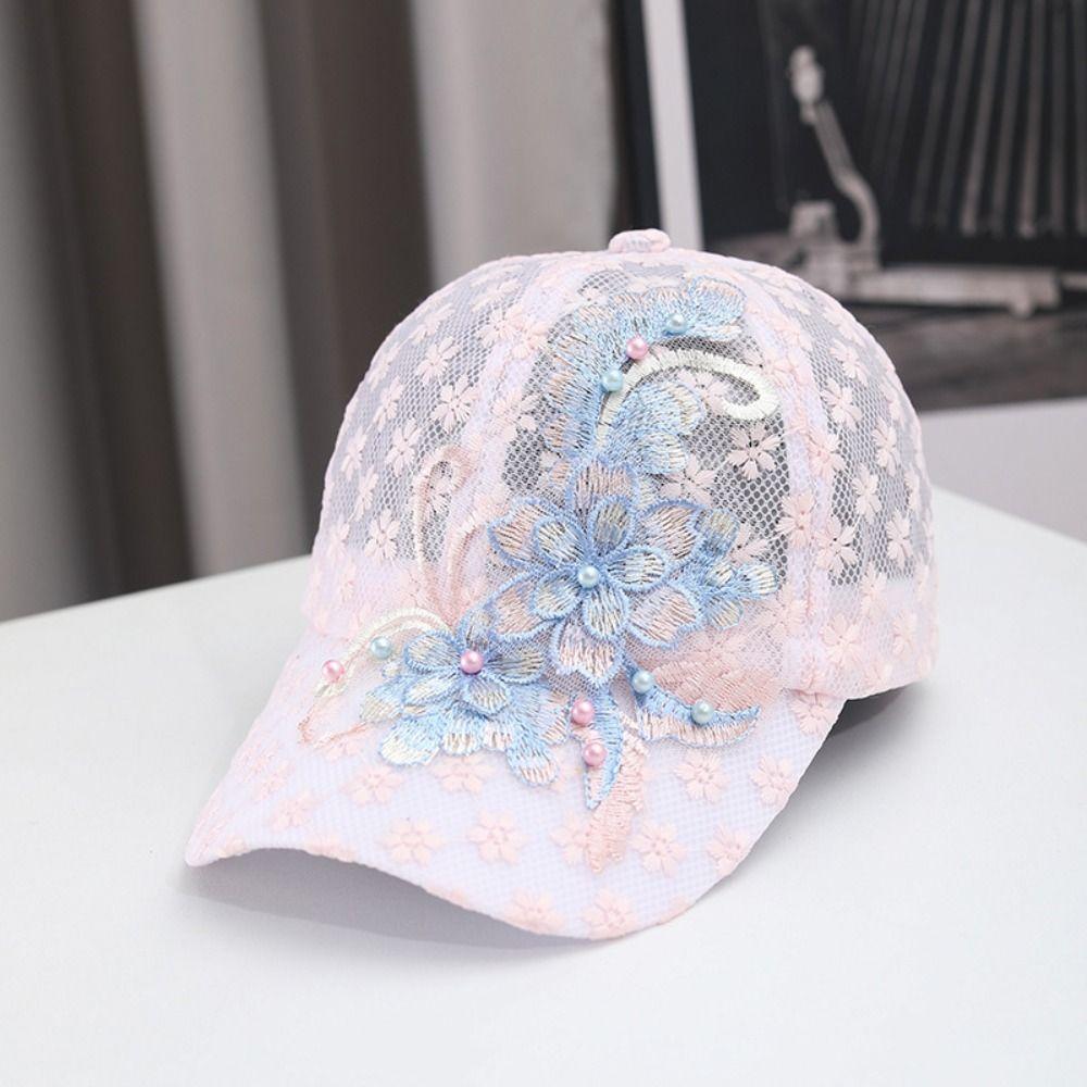 Duck Tongue Lace Baseball Cap Embroidered Flowers Breathable Baseball Cap  Sunscreen Protection