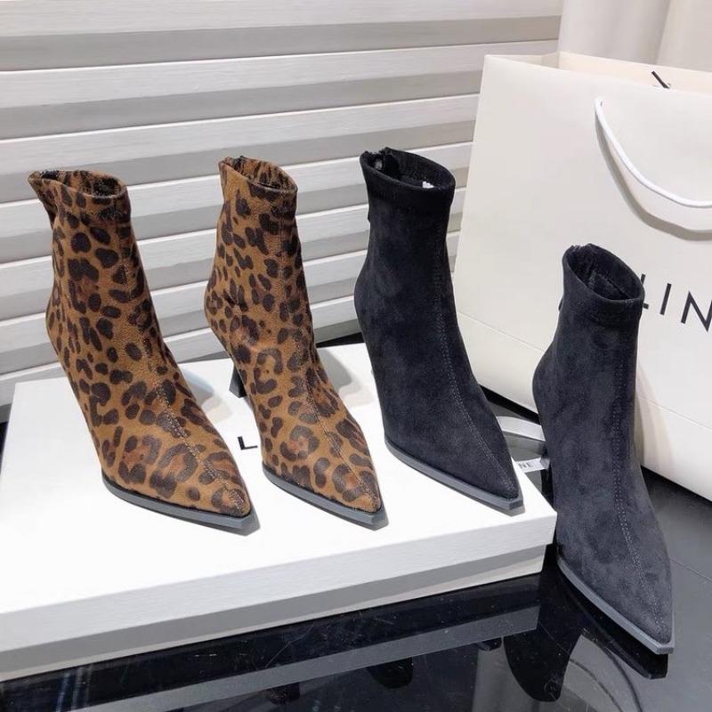 Zippers Fashion Pointed Toe Women Ankle Boots With Low Heel Shoes Female Leopard Print Footwear Ladies Stretch Modern Boots