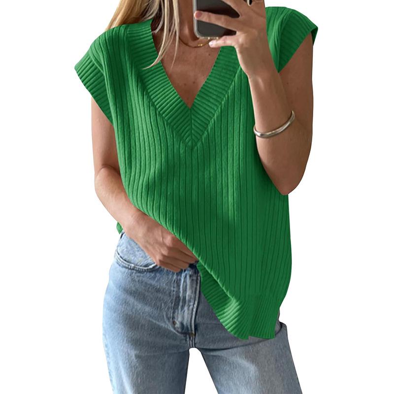 2025 European V-neck Knit Vest: Elegant Casual Sleeveless Sweater