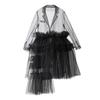 European Design Sheer Mesh Skirt Suit Collar Multi-Layer Patchwork Dress