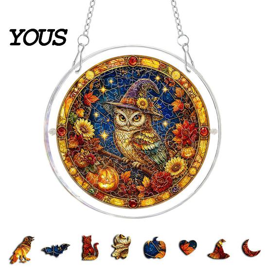 Halloween Party Decor Acrylic Puzzle Suncatcher, 7.87 Inch Sun Catcher Window Suncatcher Hanging Ornament, Ideal for Gifting and Home Festive