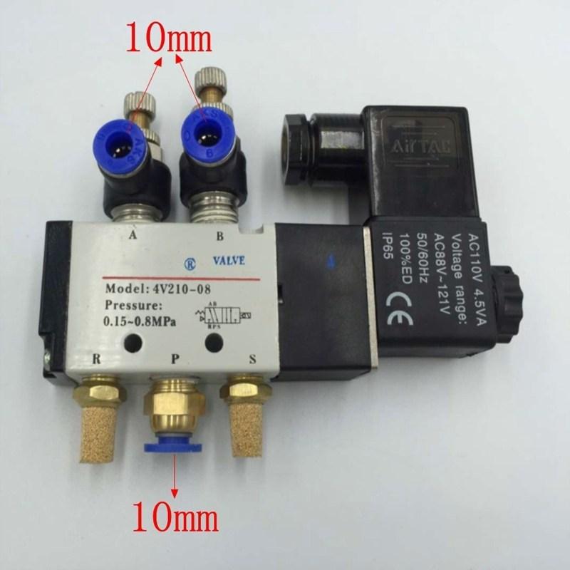 Pneumatisches Durchfluss-Einstellmagnetventil, 5-Wege-2-Positionen-Magnetventil für Luft und Gas, 12 V, 24 V, 110 V, 220 V Spule, 8 mm Schlauch, Schnellanschluss