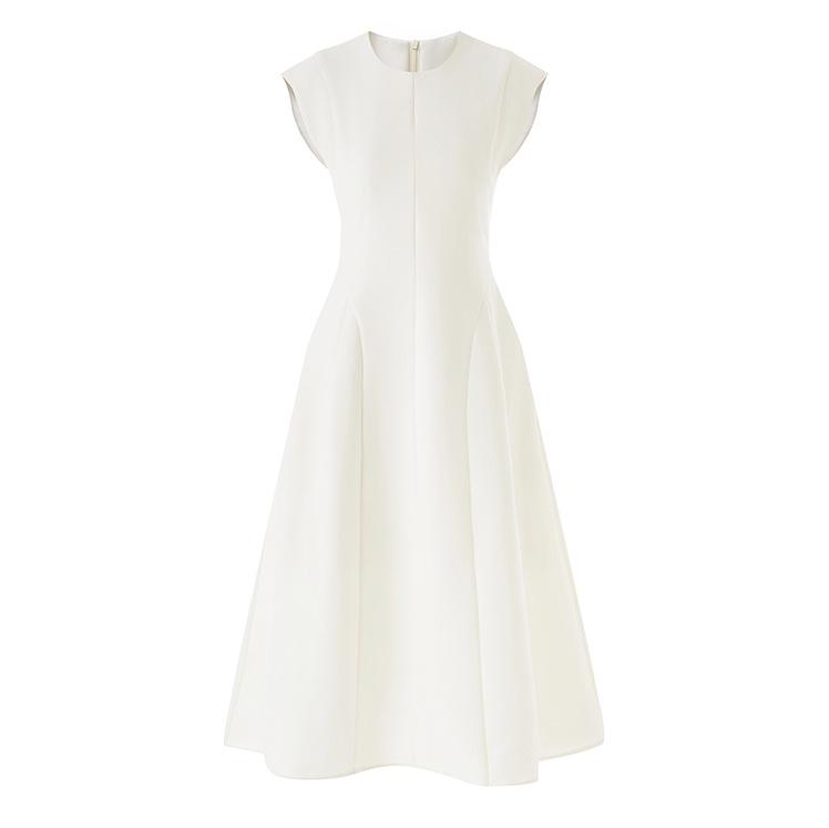 Elegant French Noblewoman Crescent Sleeve Waist-Cinched Mid-Length Dress for Women