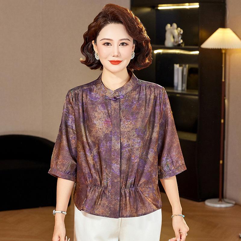 Mom s Mulberry Silk Mid-Sleeve Tummy-Covering Blouse - Summer/Spring 2026 Slimming Loose Fit 5XL