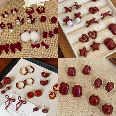 Ancola Rote Blume Schleife Ohrringe: Vielseitige, luxuriöse High-End-Ohrringe für Herbst und Winter für Damen.