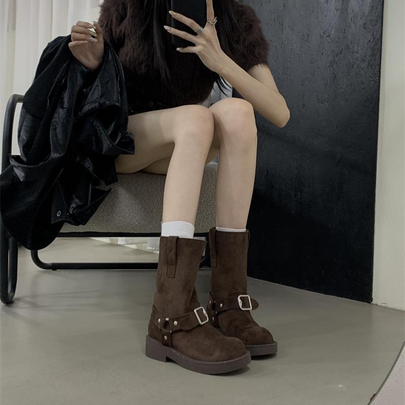 Retro Nischenmode Stiefeletten für Damen Herbst und Winter 2025 neue Mode Gürtelschnallendesign Stiefeletten