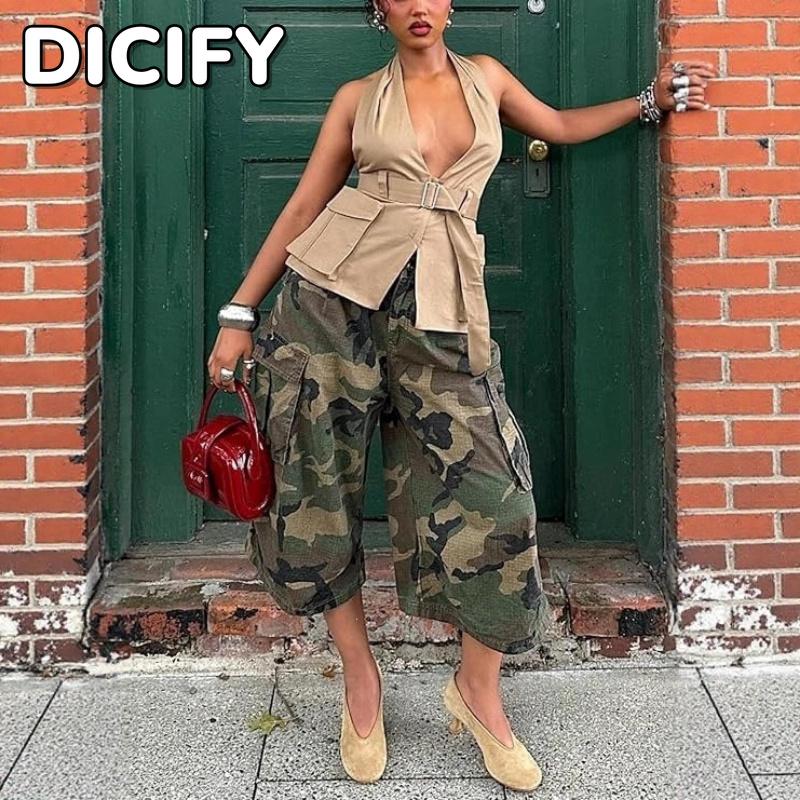 DICIFY Women's Fashion Casual Solid Color Print Pants & Capris