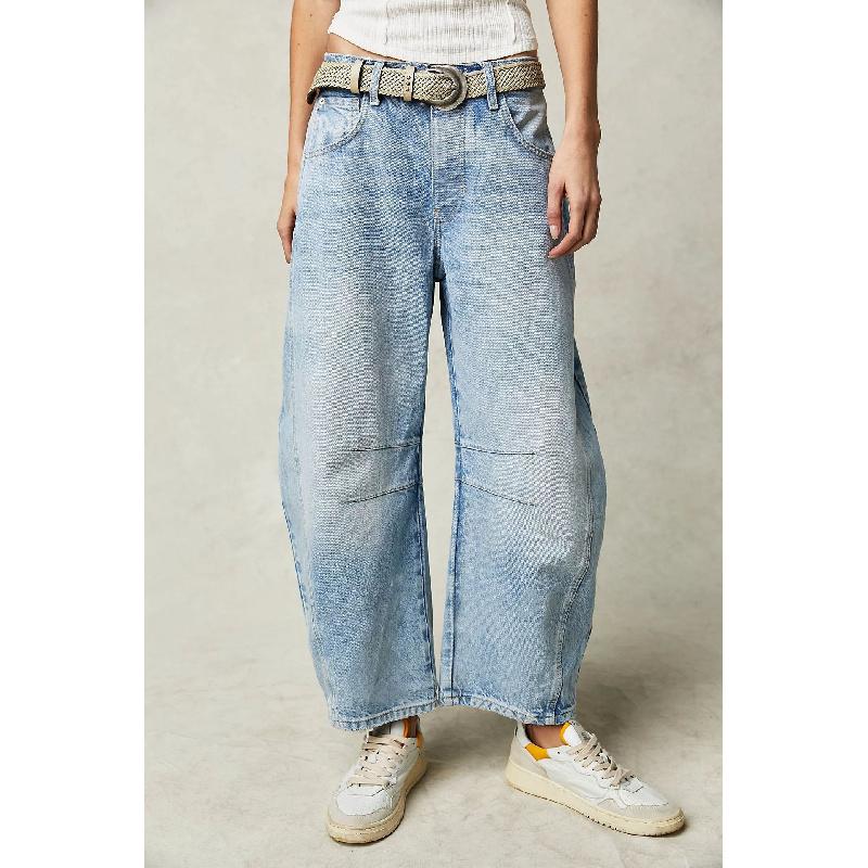 2026 TEMU Fashion Casual Women's Loose Wide-Leg Pants Mid-Low Waist Washed Denim Trousers
