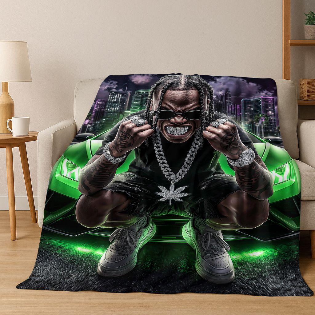 Manta de Franela con 26 Estilos de Artistas de Rap Dibujos Animados Tupac Snoop Dogg Hip Hop, Manta Acogedora Suave para Hogar Dormitorio Cama Cubierta de Sofá