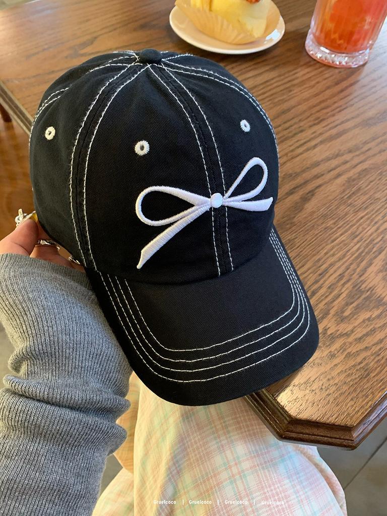 Bowknot Stylish Embroidered Baseball Cap For Women Adjustable Soft Top Spring Summer
