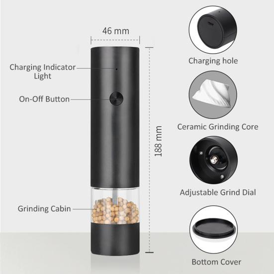 Elektrisches Salz- und Pfeffermühlen-Set mit eingebauter LED-Leuchte, einstellbare Mahlgrad, Gewürzmühle, wiederaufladbar, Küchenutensilien, Geschenk
